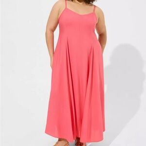 Torrid 1X‎ Pink Maxi Sundress Flowy Challis Trapeze Boho Casual Summer Dress